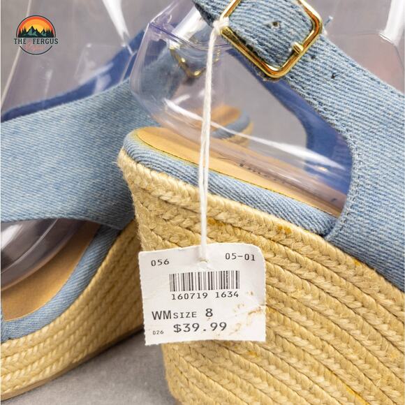NWT American Eagle Wedges Espadrille Heels Denim Canvas Ankle Strap Women's 8 - Picture 9 of 11